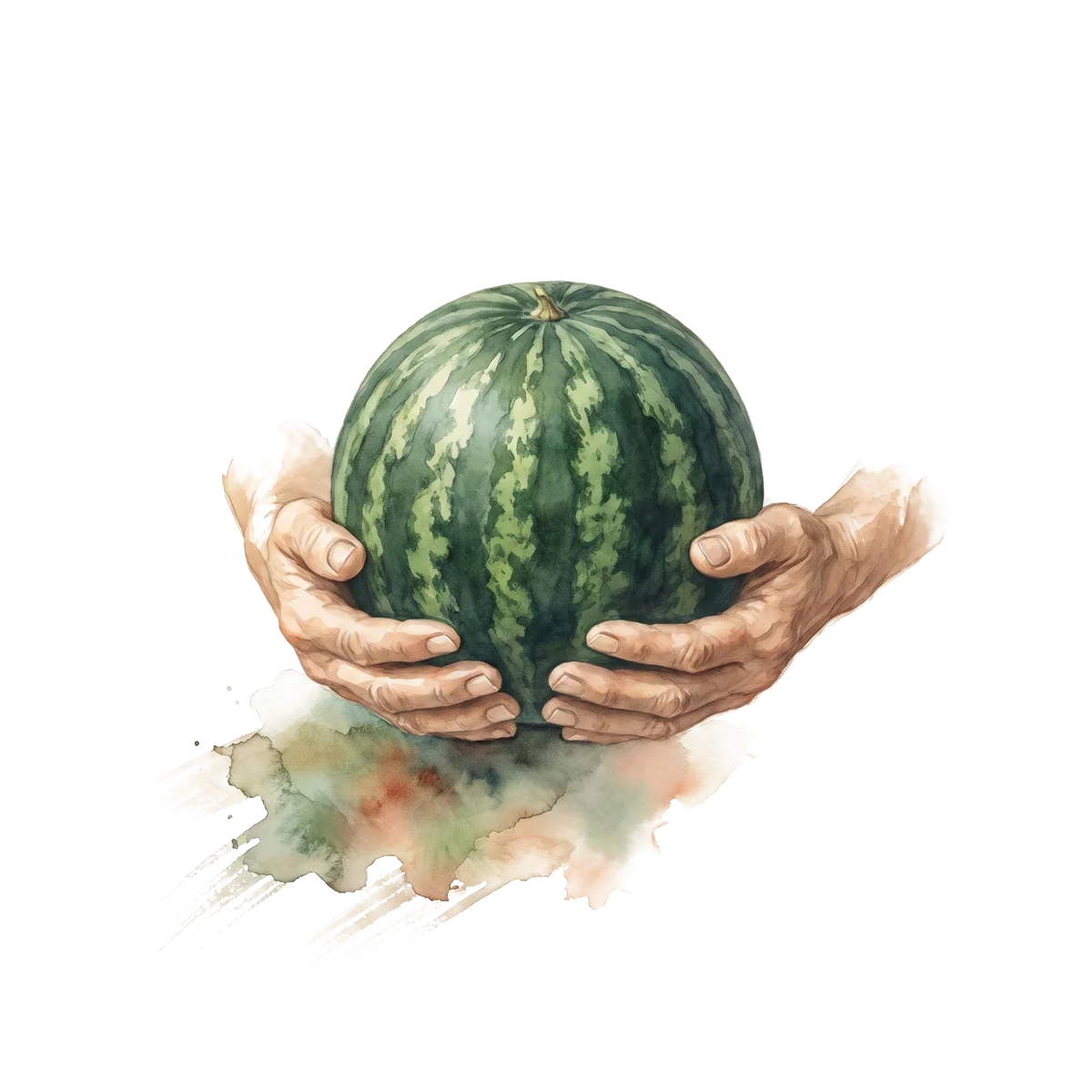 Hands holding a ripe watermelon